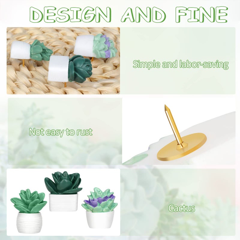 Utron 20 Pieces Cute Succulent Plants Decorative Push Pins Colorful Floret Thumbtacks for Photo Wall  Feature Wall  Whiteboard  Cork Board  Map  Bulletin Board  Office or Home (Three Assorted Styles) - Image 3